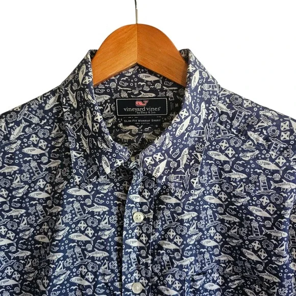 Vineyard Vines Slim Fit Murray Shirt‎ Nautical Print Button Down Size M - Picture 3 of 10